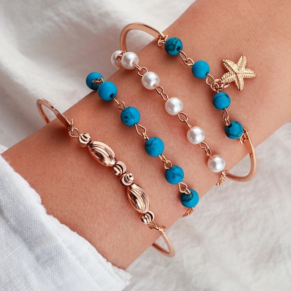 *NYX* 4-Pc Gold x Blue Beaded Fashion Bracelet Set